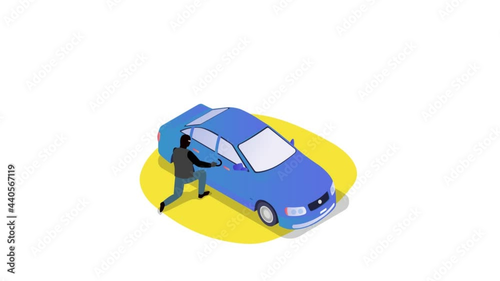 Burglar using a crowbar to breaking into a car Burglar using a crowbar to breaking into a car