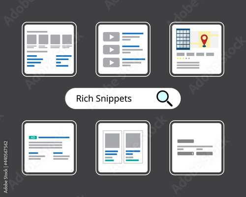 different types of Rich Snippets or rich results with additional data displayed 