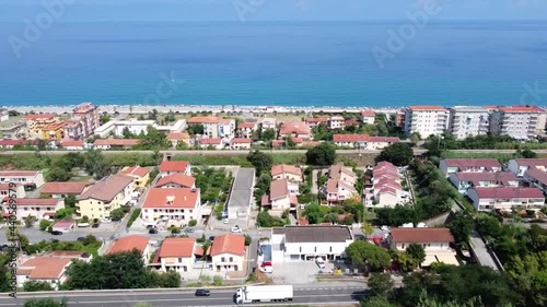 Scenic aerial view over the coastline in Calabria, in the province of Cosenza, on the thyrrenian sea, Italy photo