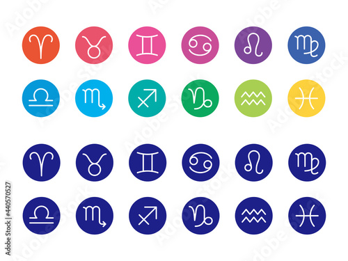 Colorful zodiac signs vector icons カラフルな12星座のマーク　アイコンセット