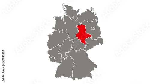 Saxony-Anhalt federal state blinking red highlighted in map of Germany photo