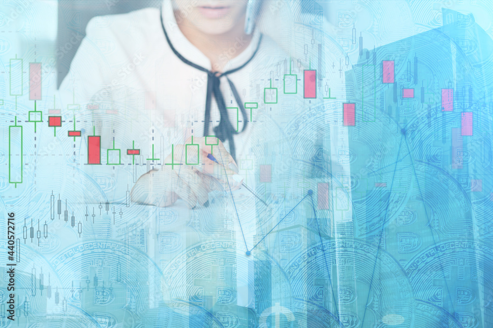bitcoin exchange rate concept,manager in the office analyzes the growth charts of the cryptocurrency, double exposure bitcoin exchange rate concept,manager in the office analyzes the growth charts of the cryptocurrency, double exposure