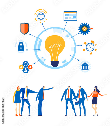 Business people, team of successful people talking, negotiating the deal. Business concept illustration