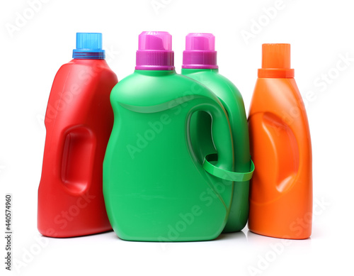 Plastic detergent container on white background