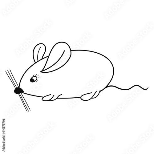 Mouse icon. Grey animal. Pet. Nature theme. Little rodent. Contour graphic sketch. Idea for decors, logo, covers, patterns, holidays, gifts, art. Isolated vector.