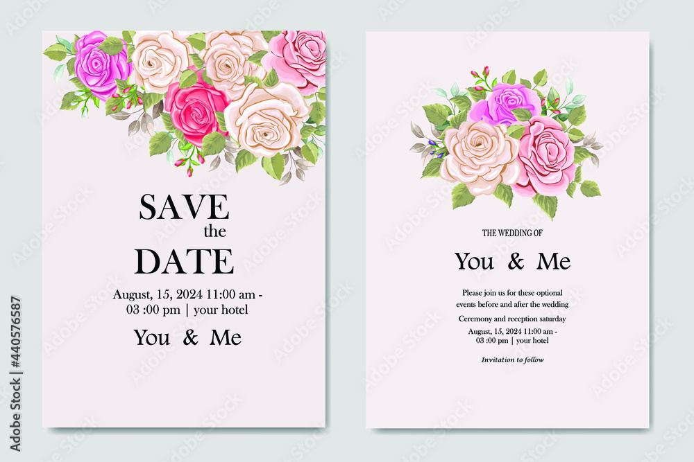 Wedding card invitation with rose