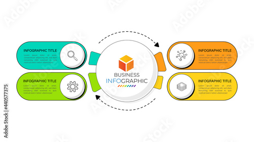 Minimal infographic circle element template can be used for workflow layout, diagram, number options, web design. Infographic business concept with 4 option, parts, steps or processes.