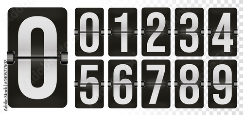 Mechanical scoreboard number set for flip clock time counter. Alarm timer, score day date numeric mechanical counter, time display digit symbol vector illustration isolated on white background