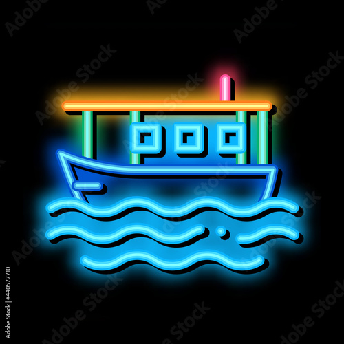 water yacht inmiddle of sea neon light sign vector. Glowing bright icon water yacht inmiddle of sea sign. transparent symbol illustration
