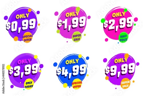 Super sale price cut only today special discount offer label. Set of emblem, product tag or stamp sticker for marketing promotion campaign. Clearance information on badge vector illustration