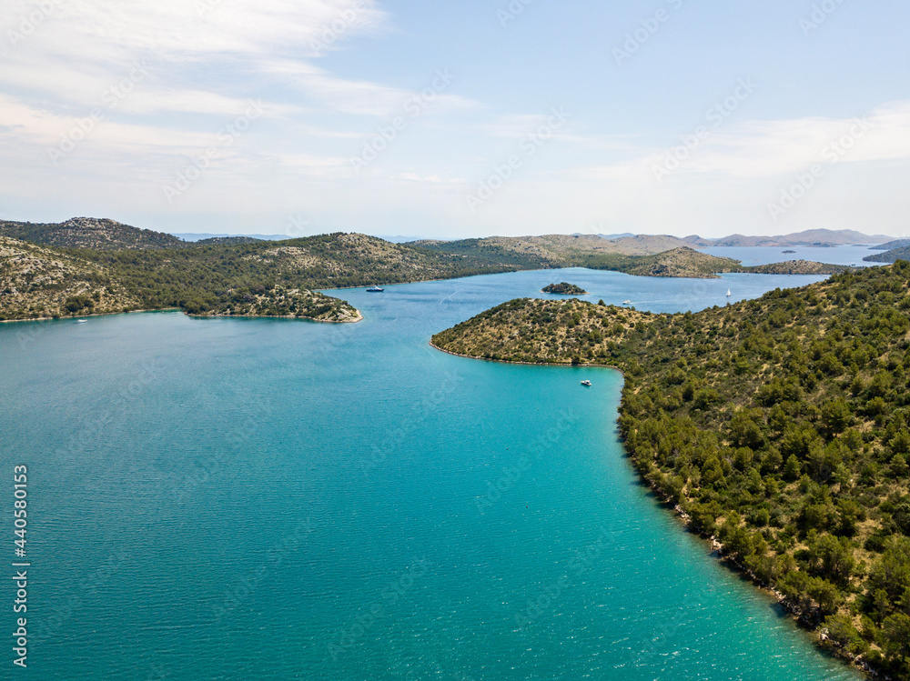 Obraz premium Aerial view of the island of Dugi Otok in front of the city of Zadar, Croatia