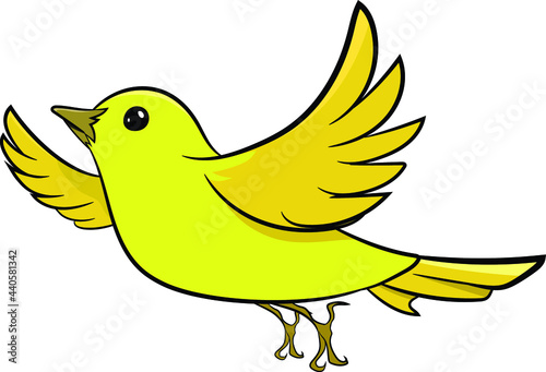 Yellow Sparrow Flying in Air. Cute Yellow Bird. Birds from Different parts of World. Common Birds. Bird Icon Vector Illustrations Isolated Doodle on White Background. 