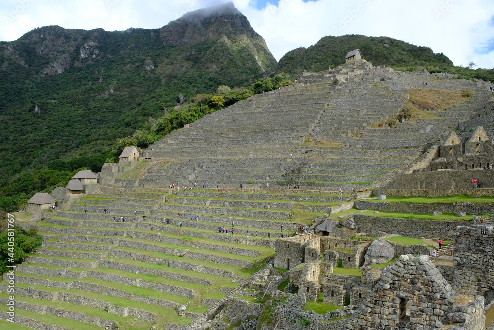 Peru Machu Picchu - Panoramic view of Machu Picchu Terraced fields