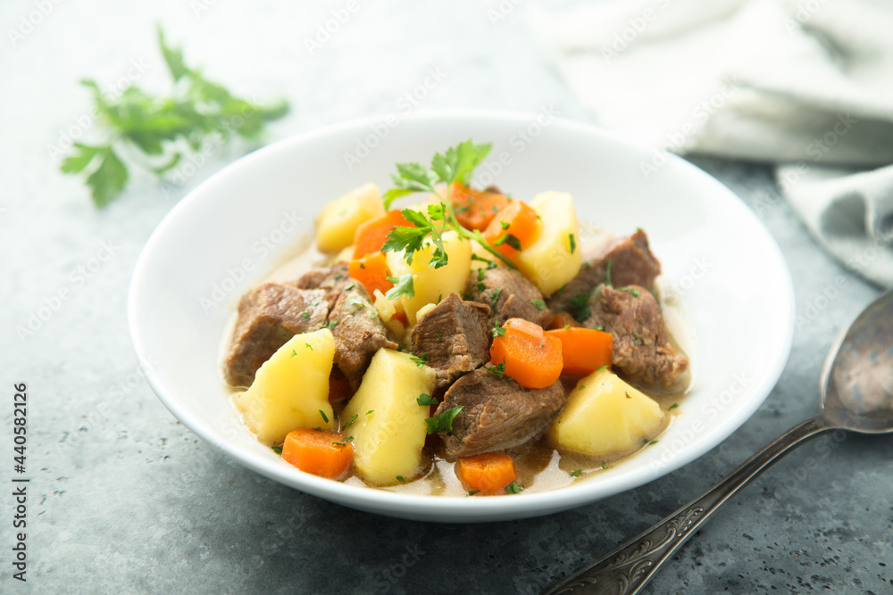 Traditional homemade meat stew with vegetables Traditional homemade meat stew with vegetables