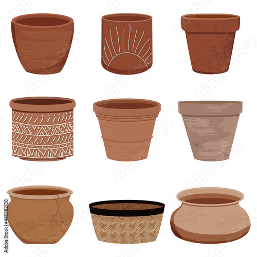 Fototapeta Vector collection of clay pots for house plants