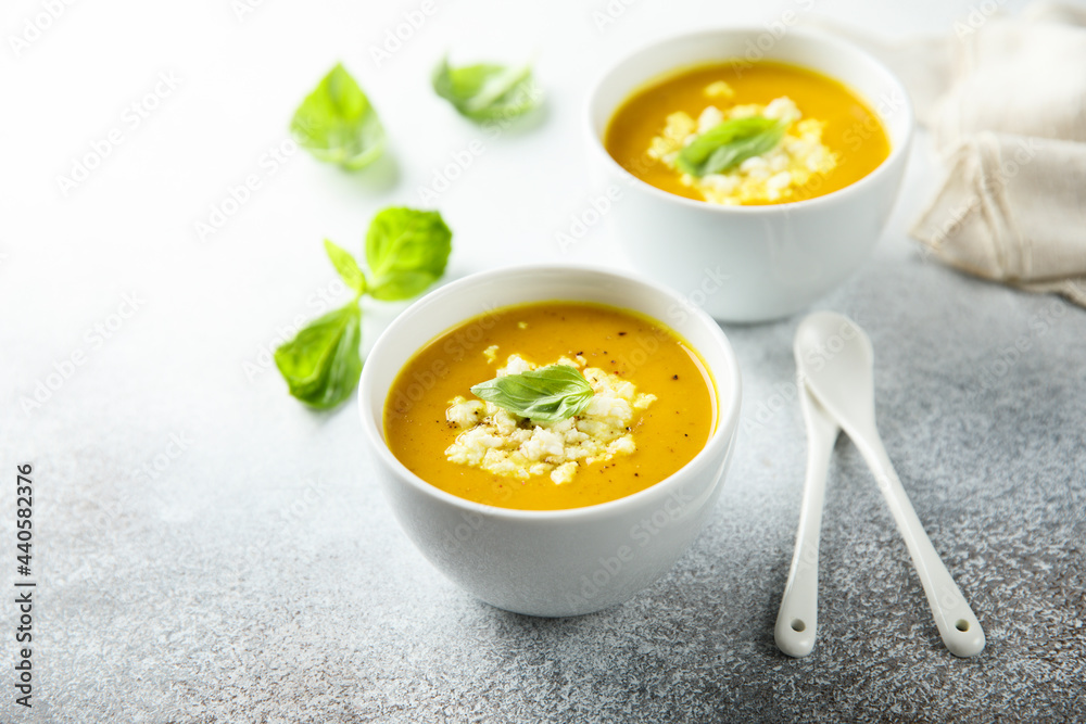 Healthy homemade pumpkin soup with cheese Healthy homemade pumpkin soup with cheese
