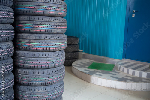 Shop for the sale of tires and wheels for the car.Tires and wheels.