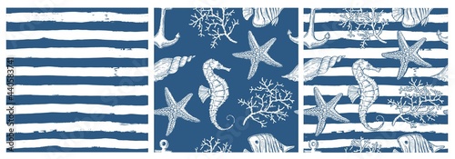 Tableau sur toile Set of sea style seamless patterns