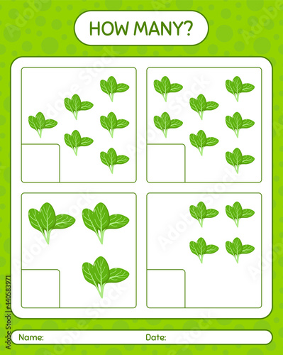 How many counting game with spinach. worksheet for preschool kids  kids activity sheet  printable worksheet