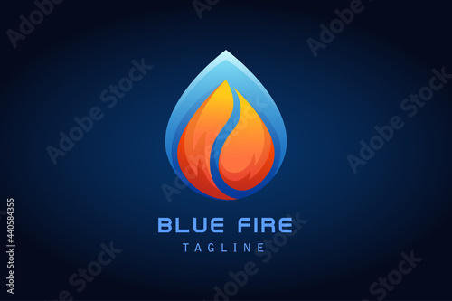 orange red fire with blue water drop gradient logo for company