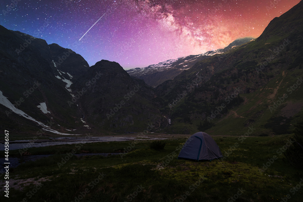 Starry Night in the mountain, tent, trekking, wild life