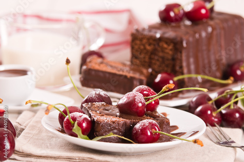 Chocolate pound cake with cherries.