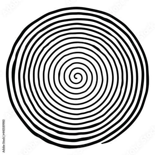 Irregular hand drawn spiral. Black and white flat vector drawing isolated on white background. EPS 8, version 5.
