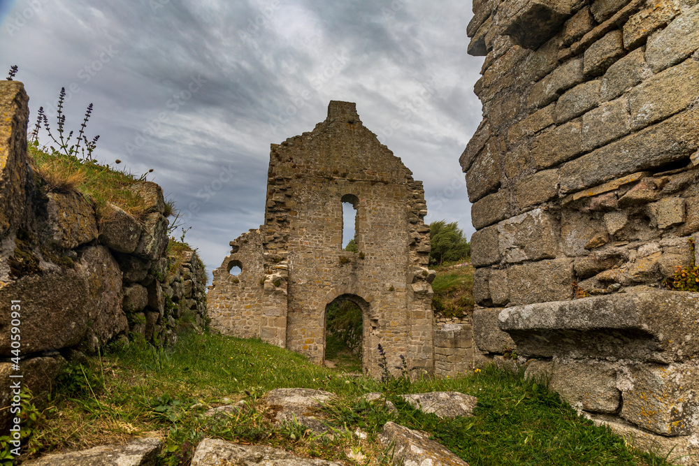 Ruins of Sainte Anne chapel in Ile de Batz (Roscoff), Finistere, Brittany, France