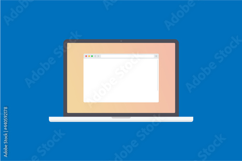 Laptop with web browser window, flat style vector