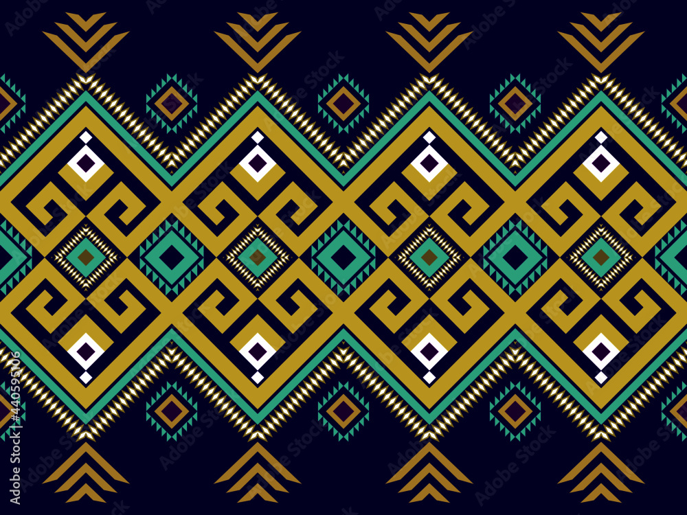 Geometric ethnic pattern seamless as traditional pattern. Design for fabric, background, wallpaper, vector, carpet, traditional fabric. Rectangle with triangle in navy blue background.