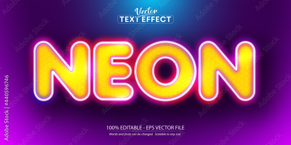 Neon text, neon style editable text effect