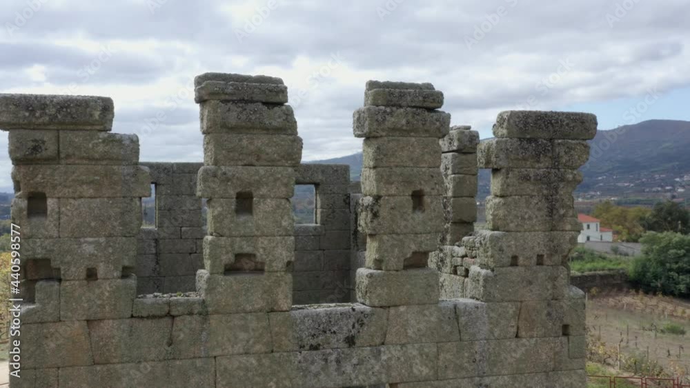 Centum Cellas mysterious ancient tower drone aerial view in Belmonte, Portugal Centum Cellas mysterious ancient tower drone aerial view in Belmonte, Portugal