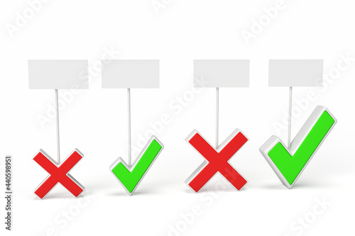 3D Two check icon and and Two X Symbol