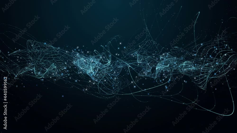 Futuristic animation with wave object and glitter particles in slow motion, 4096x2304 loop 4K