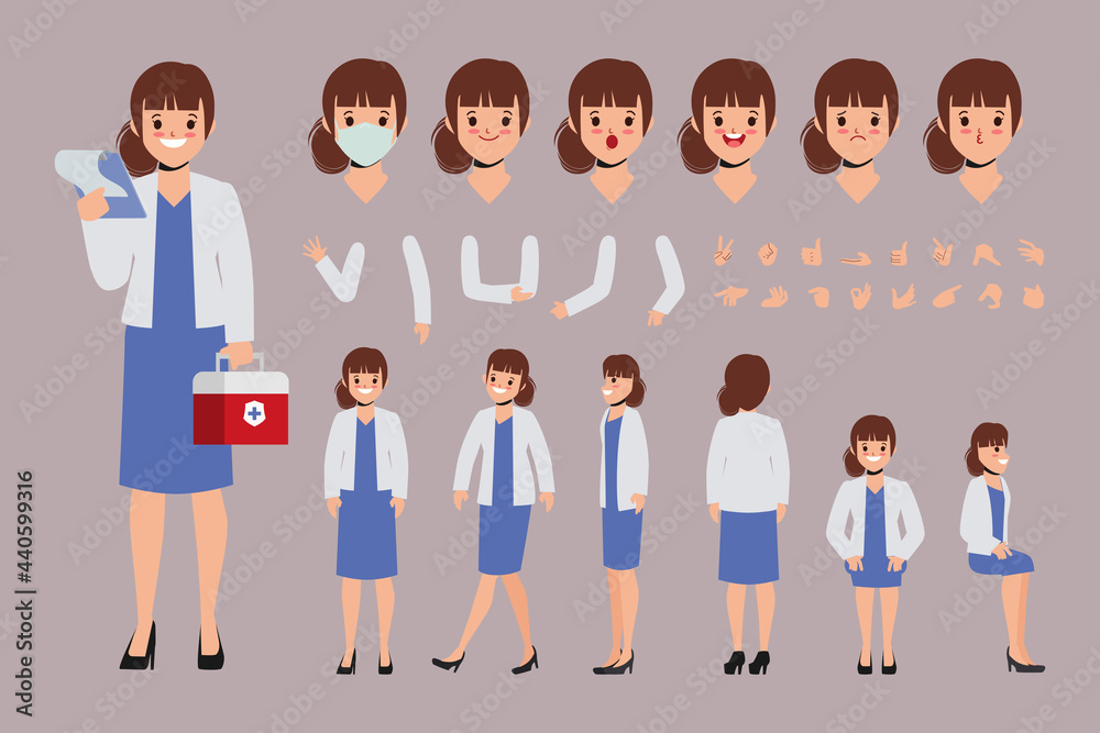 Doctor woman character creation for animation. Ready for animated face emotion and mouth. Doctor woman character creation for animation. Ready for animated face emotion and mouth.