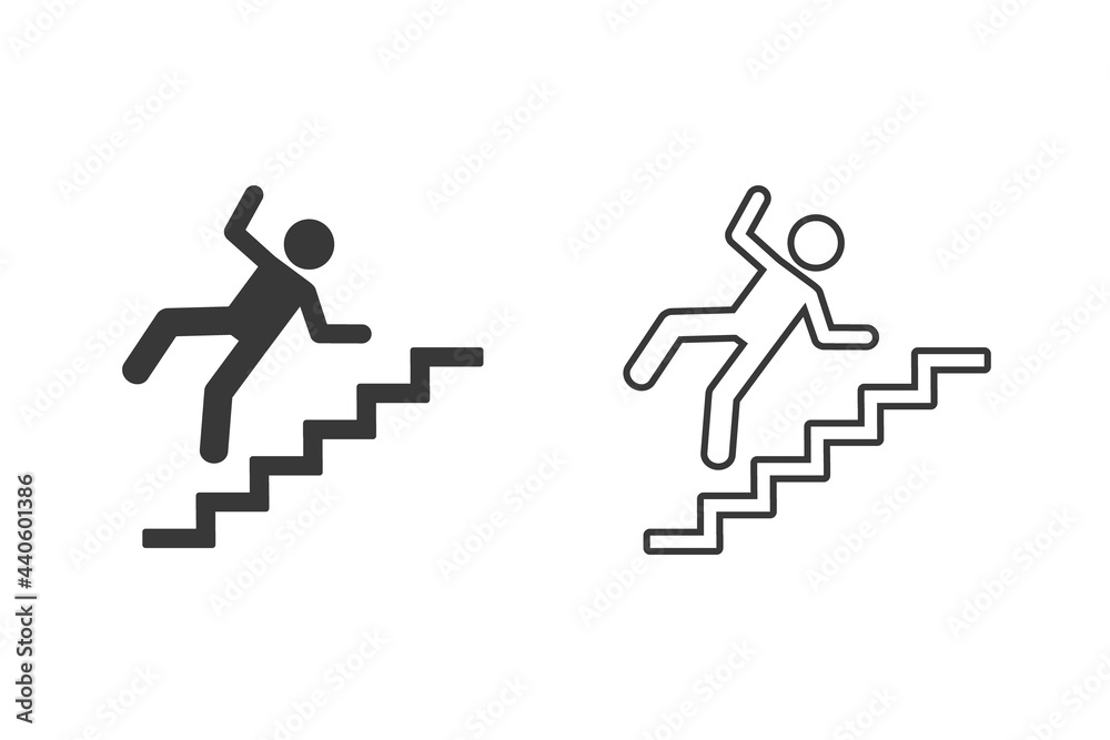 Warning sign - risk of falling of the stairs. Vector icon set Warning sign - risk of falling of the stairs. Vector icon set