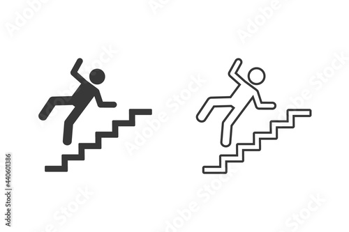 Warning sign - risk of falling of the stairs. Vector icon set