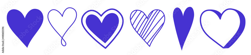 Heart sketch set. Blue cute cartoon icon. Doodle hand drawn symbols Heart sketch set. Blue cute cartoon icon. Doodle hand drawn symbols
