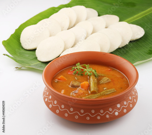 Idly sambar or Idli with Sambhar Popular South indian breakfast photo