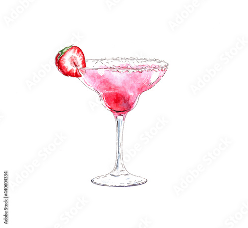 Strawberry daiquiri cocktail watercolor illustration photo