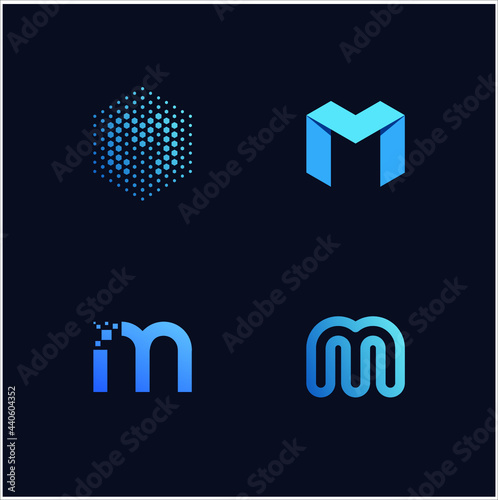 Set of letter M logo graphic design. icons for modern business technology.