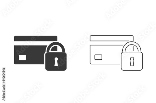 Credit card icon set with shield and padlock symbol. Vector