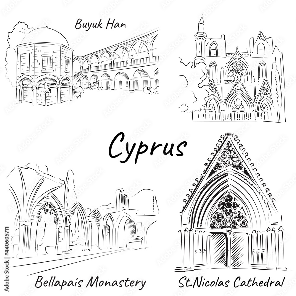 Collection Line drawing of Cyprus Landmarks.
