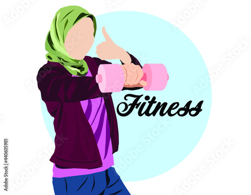 Vector illustration Concept of Healthy Lifestyle, young hijab woman workout exercise at park