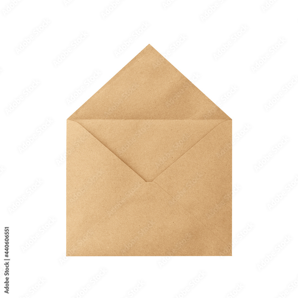 Brown envelope isolated on white background. Letter top view. Object with clipping path Brown envelope isolated on white background. Letter top view. Object with clipping path