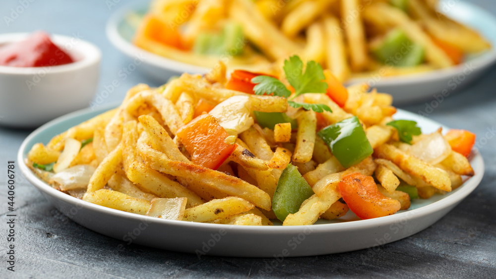 Chinese salt and pepper chips. French fries. Asian take away food Chinese salt and pepper chips. French fries. Asian take away food