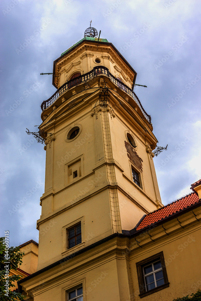 Astronomical Tower in Clementinum (Klementinum). Klementinum was established as an observatory, library and university by Empress Maria Theresa of Austria. Prague, Czech Republic.