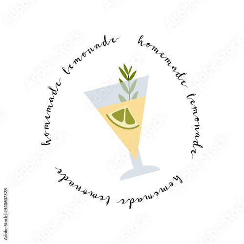 Fresh homemade lemonade, soda, mojito cocktail with lemon and mint. Summer tropic drink, cold citrus refreshing beverage in glass. Vector flat cartoon illustration. For logo, flyer, menu, sticker
