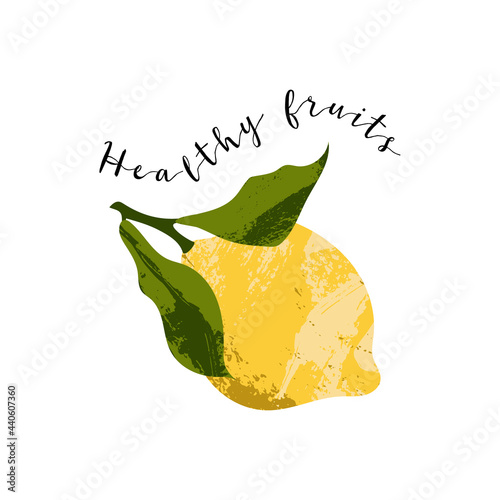 Juicy lemon. Fresh citrus fruit, healthy organic food. Ripe yellow fruits with leaves. Vector flat cartoon botanical illustration. Perfect for logo, stamp, brand, mark