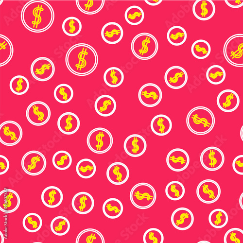 Line Coin money with dollar symbol icon isolated seamless pattern on red background. Banking currency sign. Cash symbol. Vector